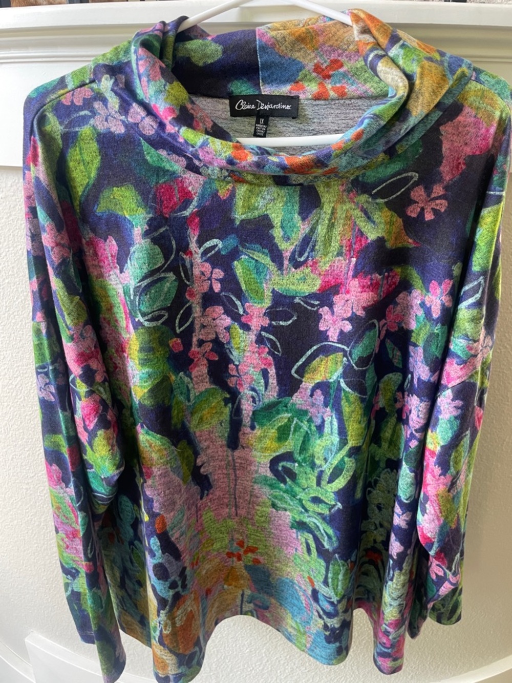 Colorful Floral Cowl Neck Sweater by Claire Desjardins